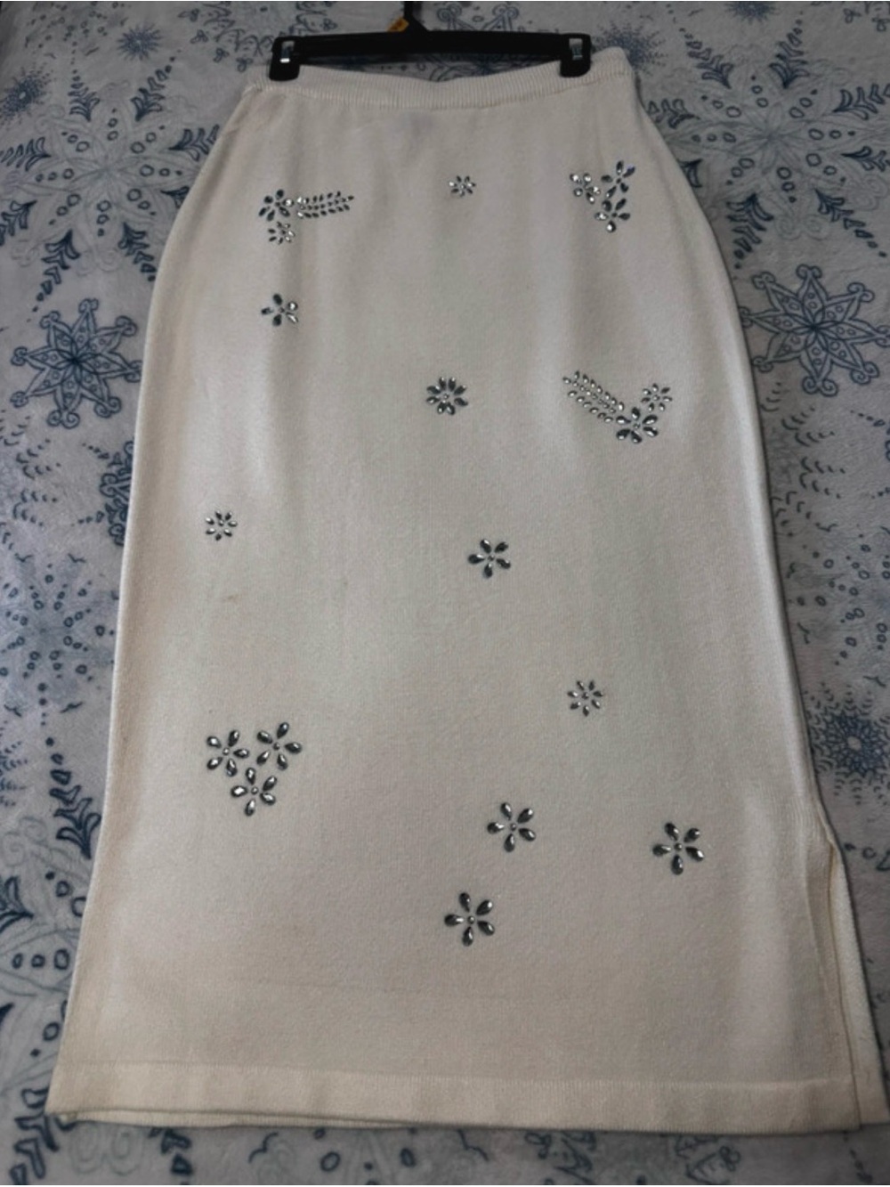 Cream Embellished Maxi Skirt with Crystal Accents